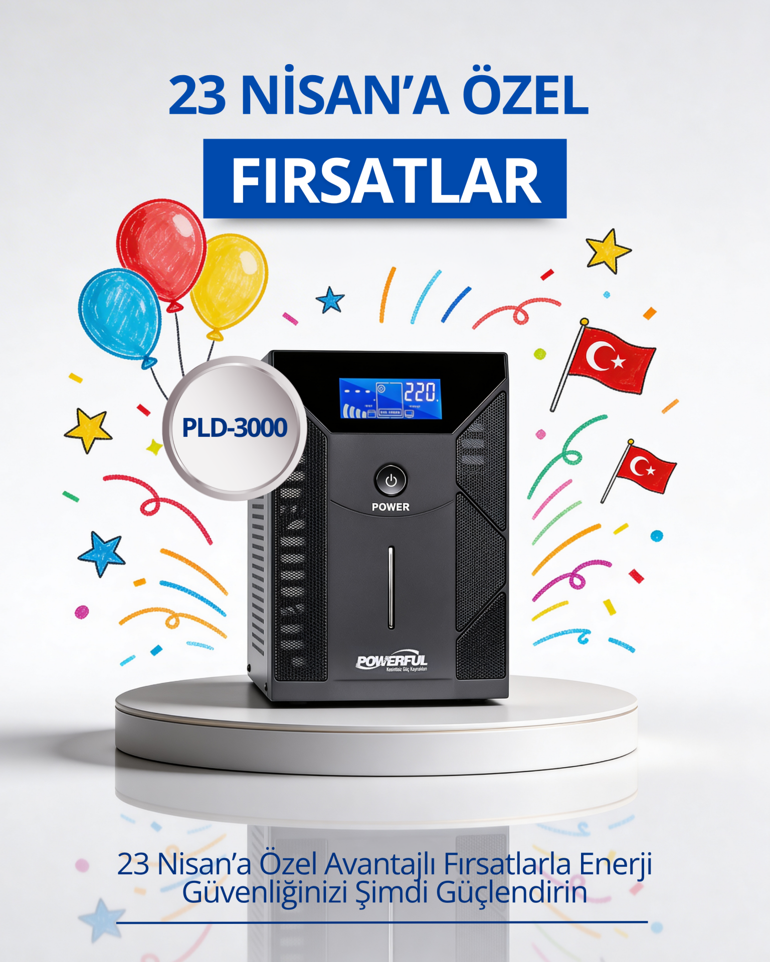 Powerful PLD-3000 3000VA 1800W  4*12V 9Ah Akülü Line Interactive UPS Kesintisiz Güç Kaynağı