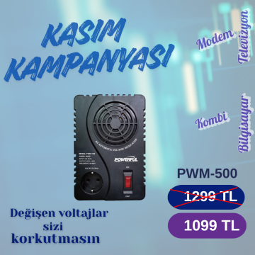 Powerful PWM-500 500VA 250W Kombi, Buzdolabı Otomatik Voltaj Regülatörü