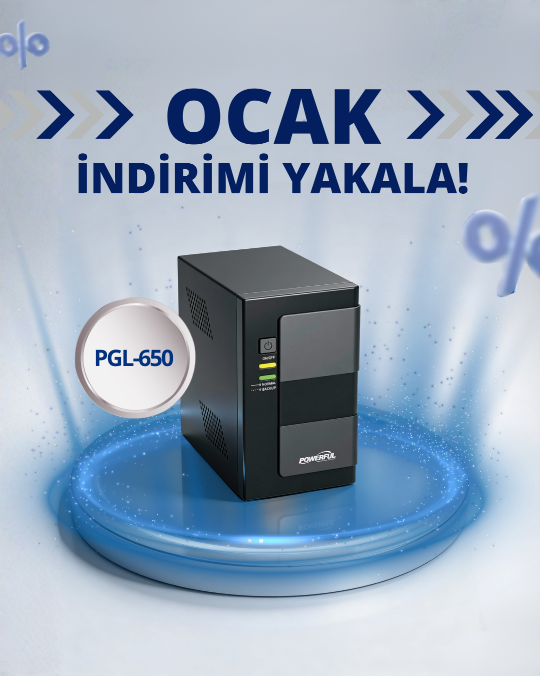 Powerful PGL-650 650VA 330W  Lityum İyon Pil Line Interactive UPS Kesintisiz Güç Kaynağı 