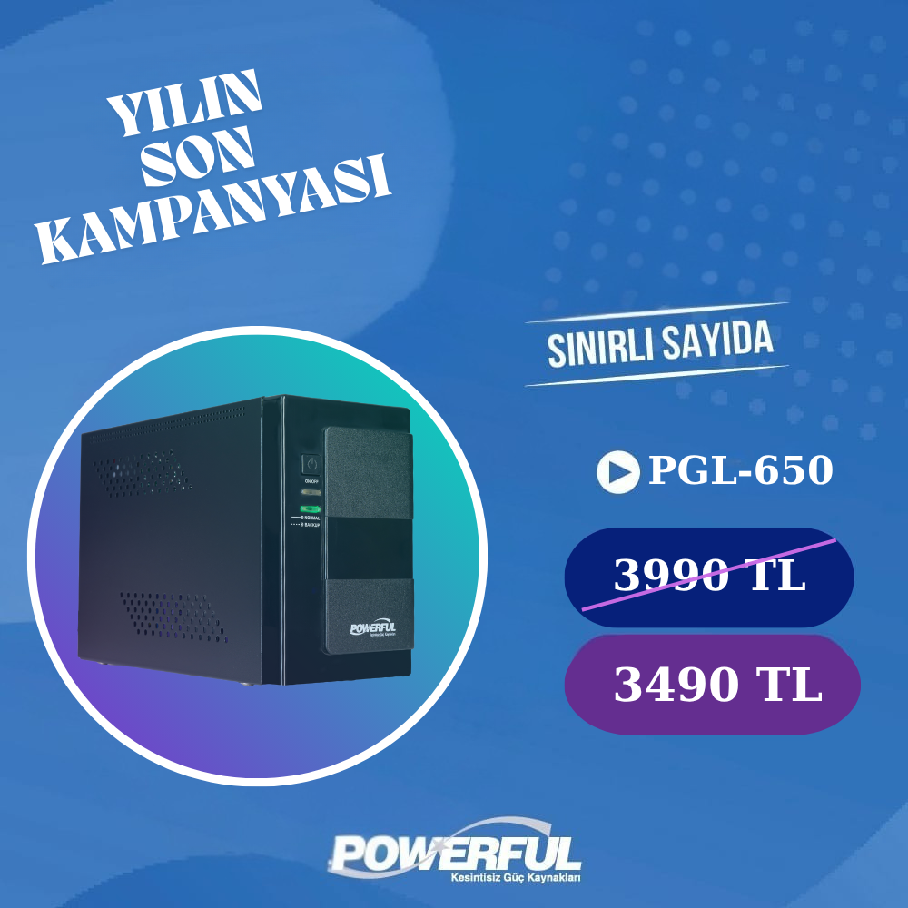 Powerful PGL-650 650VA 330W  Lityum İyon Pil Line Interactive UPS Kesintisiz Güç Kaynağı 
